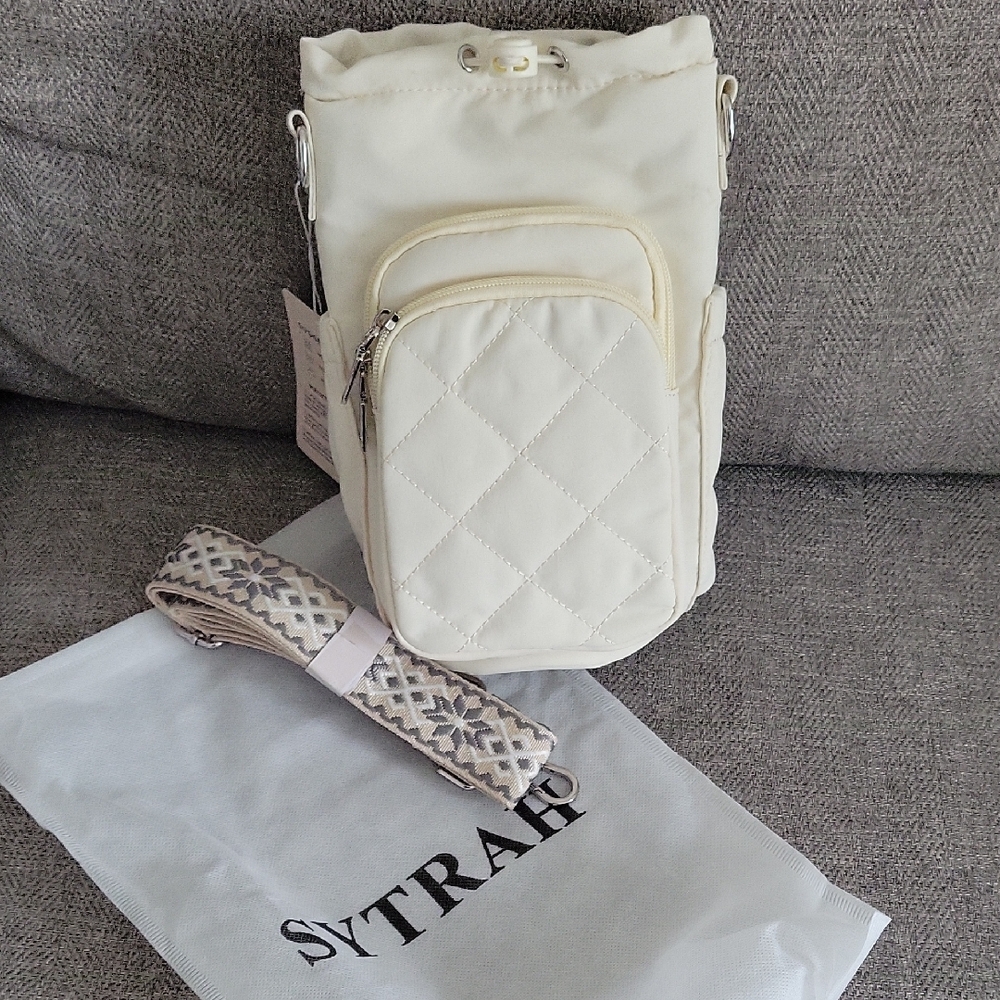 Cream Quilted Insulated Water Bottle Bag